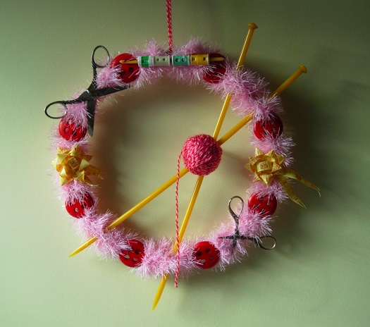 sewing knitting supply wreath