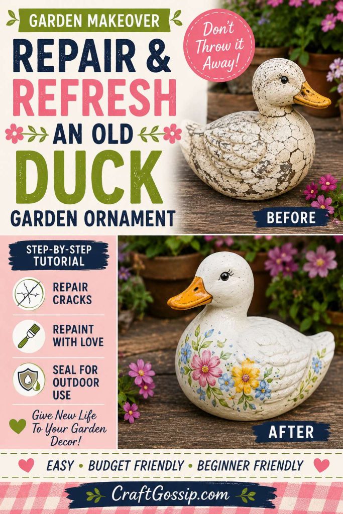 How To Refresh An Old Cracked Ceramic Duck Garden Ornament