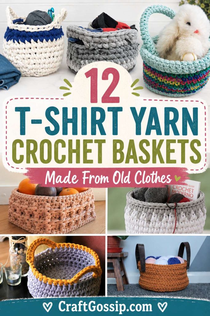 12 T-Shirt Yarn Crochet Baskets Made From Old Clothes